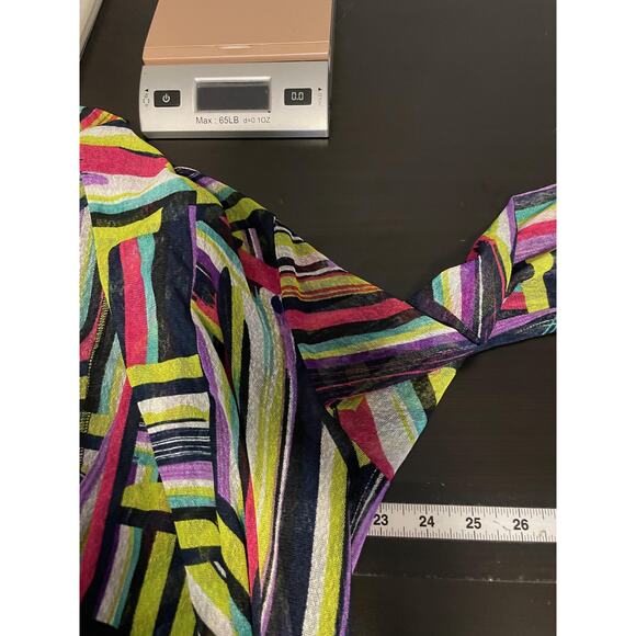 Ali Miles Cardigan Womens Large Multicolor Open Front Stripe Lightweight Sheer - Picture 7 of 9